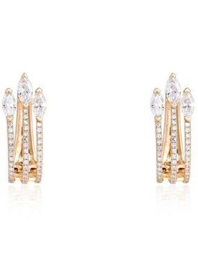 Triple Marquise Crown 14K (or 18k upon request)Yellow Gold Diamond Hoop Earrings